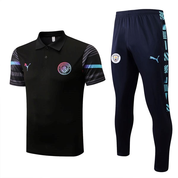 Polo Manchester City Komplett-Set 2022-23 Schwarz